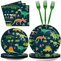 Tevxj 96PCS Dinosaur Tableware Set Fossil Dinosaur World Dinnerware Disposable Plates Dinosaur Theme Party Plates Napkins Forks for Boys Kids Dino Birthday Shower Party Decorations Supplies 24 guests