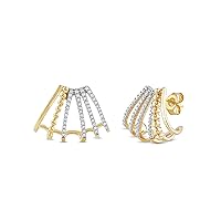 1/3 CT. T.W. Diamond Flared Multi-Row Beaded J-Hoop Earrings in 10k Gold for Women