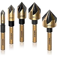 NEIKO 10218A Countersink Drill Bit Set for Wood and Metal, 1/4” Tri-Flat Shank, 5 Piece Countersink Bits, M2 High Speed Steel