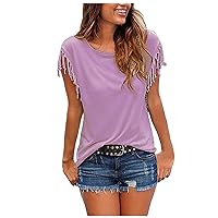 Womens T Shirts with Sayings On Them Funny Women's Casual Fashion Loose Tassel Sleeves Multicolor Short-Sleeve