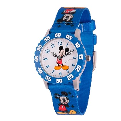 Disney Mickey Mouse Kids' Bezel Stainless Steel Time Teacher Analog Nylon Strap Watch