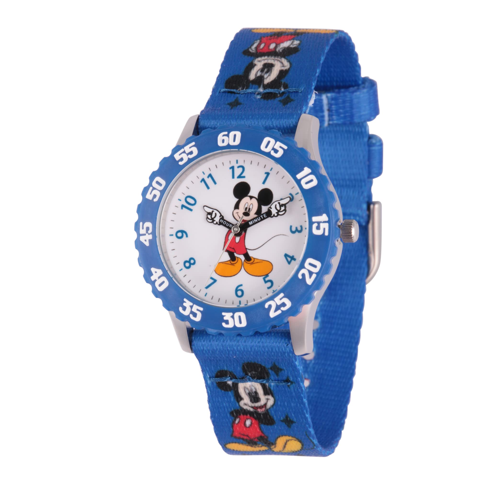 Disney Mickey Mouse Kids' Bezel Stainless Steel Time Teacher Analog Nylon Strap Watch