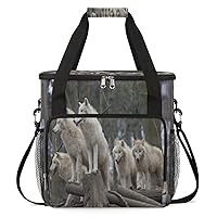 Animal Pack of Wolves Coffee Maker Carrying Bag Compatible with Single Serve Coffee Brewer Travel Bag Waterproof Portable Storage Toto Bag with Pockets for Travel, Camp, Trip