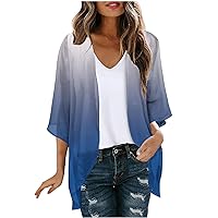 Kimono Cardigans for Women Summer Floral Print Puff Sleeve Chiffon Tops Lightweight Loose Cover Up Casual Blouse Tops