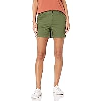 Amazon Essentials Women's Mid-Rise Slim 5 Inch Inseam Khaki Short (Available in Straight and Curvy Fits)