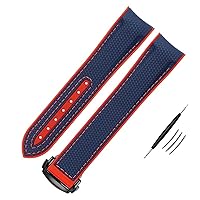 Nylon Silicone Watch Strap for Omega Watch Band 20mm 21mm 22mm Silicone Watchband Folding Clasp Curved End Wristwatches Belt with Logo (Color : BK-Orange BK, Size : 22mm)