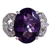 8.89 Carat Natural Violet Amethyst and Diamond (F-G Color, VS1-VS2 Clarity) 14K White Gold Cocktail Ring for Women Exclusively Handcrafted in USA