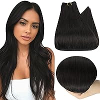 Full Shine Hand Tied Weft Hair Extensions Human Hair Genius Weft Extensions Jet Black Color 1 60G 20 Inch+#1 Sew in Hair Extensions Real Human Hair 20 Inch Hair Pieces 105g