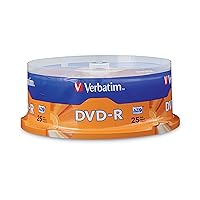 Verbatim DVD-R Blank Discs AZO Dye 4.7GB 16X Recordable Disc - 25 Pack Spindle,Silver