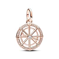 PANDORA ME Wheel of Fortune Locket Charm Made of Sterling Silver with 14 Carat Gold-Plated Metal Alloy, Cubic Zirconia, Compatible ME and Moments Bracelets, 783063C01, Yellow Gold, Zircon