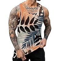Men's Casual Tank Tops Summer Tropical Floral Printed Vintage Style T-Shirt Quick Dry Fitness Fashion Summer Beach Top