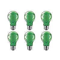 538249 A19 Green Party Bulbs: Filament Glass, 4 (40-Watt Equivalent), E26 Medium Screw Base, Light, 6-Pack, 6 Count