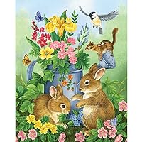 Bits and Pieces - 100 Piece Jigsaw Puzzle - A Touch of Spring by Artist Jane Maday - Cute Bunnies - 100 pc Jigsaw