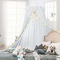 Princess Bed Canopy for Girls, Dreamy Tassels Ceiling Canopy Net Kids Room Decor Soft Nursery Crib Canopy Reading Nook, Extra Large Children Canopies Full Queen Size with Lights - White