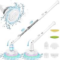Electric Spin Scrubber, 520RPM Cordless Cleaning Brush with 6 Replaceable Head & Adjustable Extension Handle Power Shower Scrubber for Bathroom Tub Grout Floor Wall Sink Tile