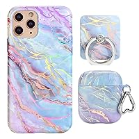 Velvet Caviar Matching iPhone 11 Pro and AirPod Case Bundle with Phone Ring Holder (Holographic Marble)