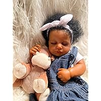 Angelbaby 20 inch African American Reborn Baby Dolls Black Girl Look Real Sleeping Newborn Silicone Biracial Doll Realistic Baby Doll with Hair Hand Painted Real Infant Feeling Doll for Toddler