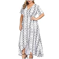 Plus Size Maxi Dress for Women, Summer Casual Short Sleeve Floral Printed Long Dress for Beach and Vacation