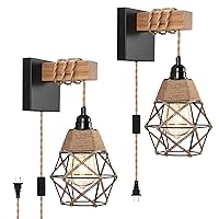 Plug in Wall Sconces Set of Two, Farmhouse Wall Lamp with Plug in Cord, Black Hanging Lamps That Plug into Wall Outlet, Rustic Wall Mount Light Fixtures for Bedroom Living Room