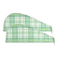2 Pack Microfiber Hair Towel Absorbent Hair Turban Towel Soft Hair Towel Wrap for Women Hair Drying Towels for Curly and Long Hair Checkered Green
