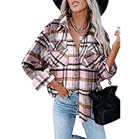 ZOLUCKY Womens Casual Plus Size Shacket Jacket Long Sleeve Button Down Shirts Blouses Tops