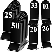 Remerry 50 Pcs Table Numbers 1-50 Acrylic Double Sided Number Cards Acrylic Tent Table Numbers Table Number Holders Tent Table Numbers Cards Wedding Table Number for Restaurant, 2.36 x 6.3 Inch(Black)