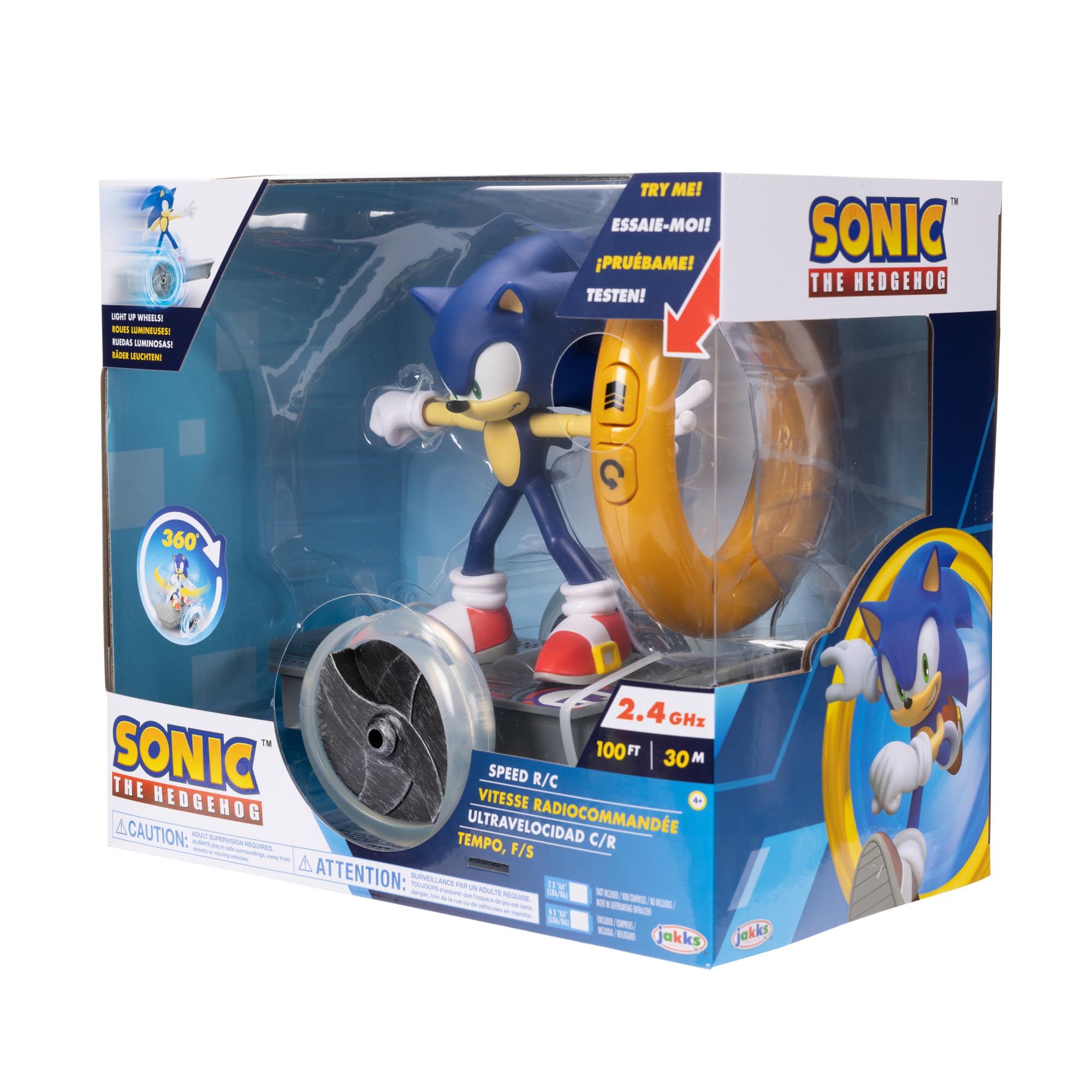 Sonic The Hedgehog Speed RC Skateboard Vehicle with Gold Ring Controller – Light Up Wheels & 360 Spins, Turbo Mode for Extra Boost, 2.4GHz, 100FT Range