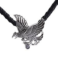 NOVICA Handmade Men's Amethyst Necklace .925 Sterling Silver Leather Pendant Purple Cord Indonesia Animal Themed Birthstone Bird 'Hawk'