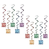 Beistle 10 Piece Colorful Metallic Plastic Happy Birthday Hanging Spirals Whirls Party Decorations, 33