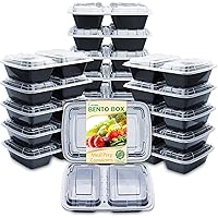 Meal Prep Containers [20 Pack] 2 Compartment with Lids, Food Storage Bento Box | BPA Free | Stackable | Reusable Lunch Boxes, Microwave/Dishwasher/Freezer Safe, Portion Control (32 oz)