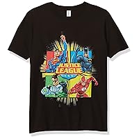 DC Comics Justice League Top Four Boy's Premium Solid Crew Tee, Black, Youth Large