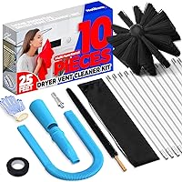 Holikme 10 Pieces Dryer Vent Cleaner Kit 25 Feet Omnidirectional Dryer Cleaning Tools Include Dryer Vent Brush, Vacuum Hose Clothes Dryer Lint Vent Trap Cleaner Brush