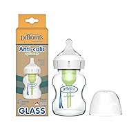 Natural Flow Anti-Colic Options+ Wide-Neck Glass Baby Bottle 5 oz/150 mL, with Level 1 Slow Flow Nipple, 1 Pack, 0m+