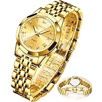 OLEVS Gold Watch for Women with Date Day Stainless Steel Waterproof Small Face Quartz Analog Ladies Watches Fashion Gold Black White Dial Female Wristwatch