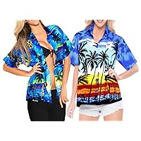 LA LEELA Women's Tunic Hawaiian Shirt Aloha Beach Party Holiday Camp S Work from Home Clothes Women Blouse Pack of 2