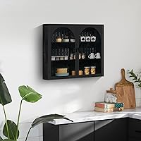 Wall-Mounted Double Glass Door Cabinet,Bathroom Storage Cabinet with Detachable Shelves, Versatile Kitchen Pantry Sideboard for Kitchen Laundry Office and Dining Room Black Style 2