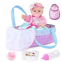 Realistic Baby Dolls 12 Inch Girl Baby Doll with Accessories and Clothes Includes Blanket,Carrier Bassinet Bed,Pacifier,Feeding Bottles Newborn Nursery Toys for Toddlers 3 Ages and Up