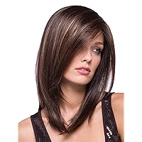 Andongnywell Synthetic Wigs Mid Long Layered Hairstyle Wigs with Bangs for Black White Women Hairpiece