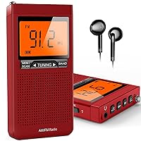 AM FM Radio Portable with Best Reception, Pocket Radio Battery Powered with Stereo Earphone, Digital LCD, Built-in Alarm Clock and Sleep Timer for Indoor & Outdoor and Emergency Use, Gift for Elderly