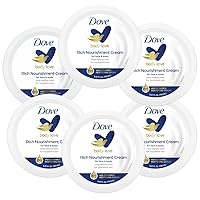 Dove Nourishing Body Care, Face, Hand, and Body Rich Nourishment Cream for Extra Dry Skin with 48-Hour Moisturization, 6-Pack, 5.07 Oz Each Jar