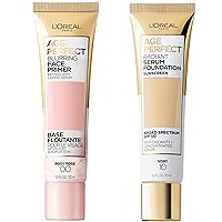 L'Oreal Paris Age Perfect Face Blurring Primer and Radiant Serum Foundation with SPF 50 in Ivory Bundle, Pack of 2