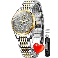 OLEVS Womens Automatic Watches Gold Diamond Luxury Dress Classic Ladies Self Winding Two Tone Stainless Steel Wrist Watch Gift
