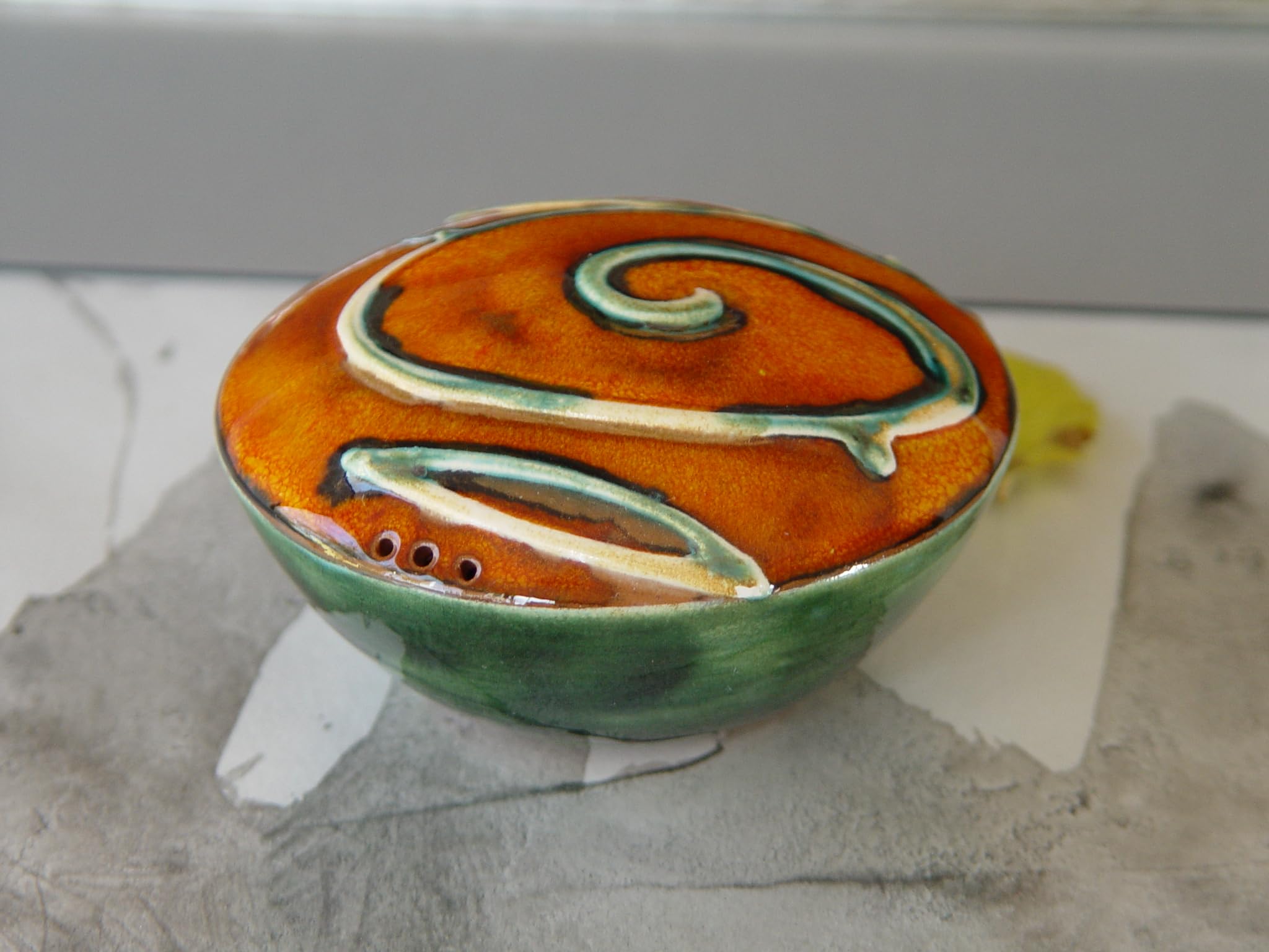 Handmade Pottery Salt or Pepper Shaker - Colorful Orange and Green Ceramic Kitchen Decor - Danko Pottery - Unique Christmas Gift