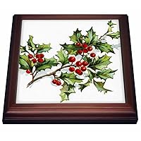 3dRose Sprig of Holly Trivet with Ceramic Tile, 8 By 8-Inch, Brown
