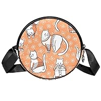 Sleeping Hat Cats With Moon Stars Crossbody Bag for Women Teen Girls Round Canvas Shoulder Bag Purse Tote Handbag Bag