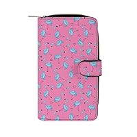 Pink Love Flamingo Womens Leather Wallets Slim Card Holder Purse RFID Blocking Bifold Clutch Handbag Zippered Pocket