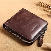 Leather Zipper Men's Wallet Multi-Functional Large-Capacity Card Bag Retro RFID Shielding Solid Minimalist Durable Money Wallet