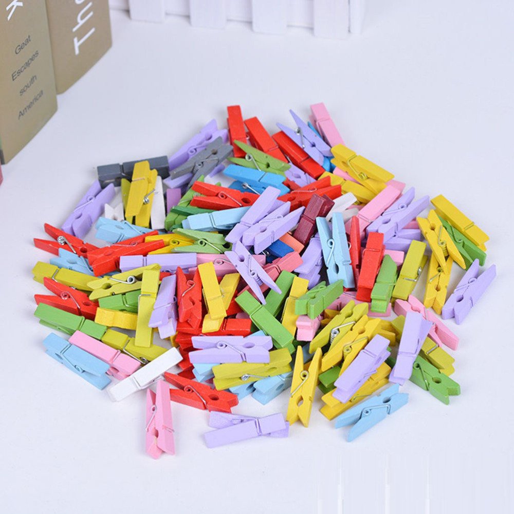 Gold Happy 50 PCS Natural Colorful Mini Colored Spring Wood Clips Clothes Photo Paper Peg Pin Clothespin Craft Clips Party Decoration