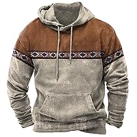 Aztec Ethnic Hoodies Mens Lightweight Casual Western Hooded Sweatshirts Long Sleeve Drawstring Color Block Pullover