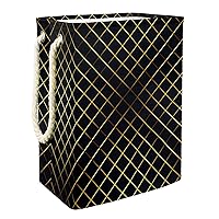 Cross Hatch Pattern Black Golden Plaid Laundry Basket Collapsible Rectangular Organizer Hamper For Unisex Adult, Teen Girls, Boys, Waterproof Storage Bins Kids Room